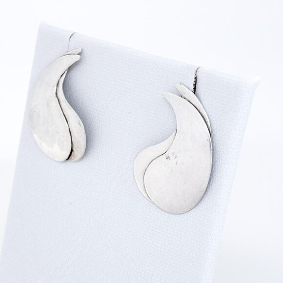 Vintage Sterling Silver 925 Abstract Double Teardrop Stud Earrings - Picture 3 of 7